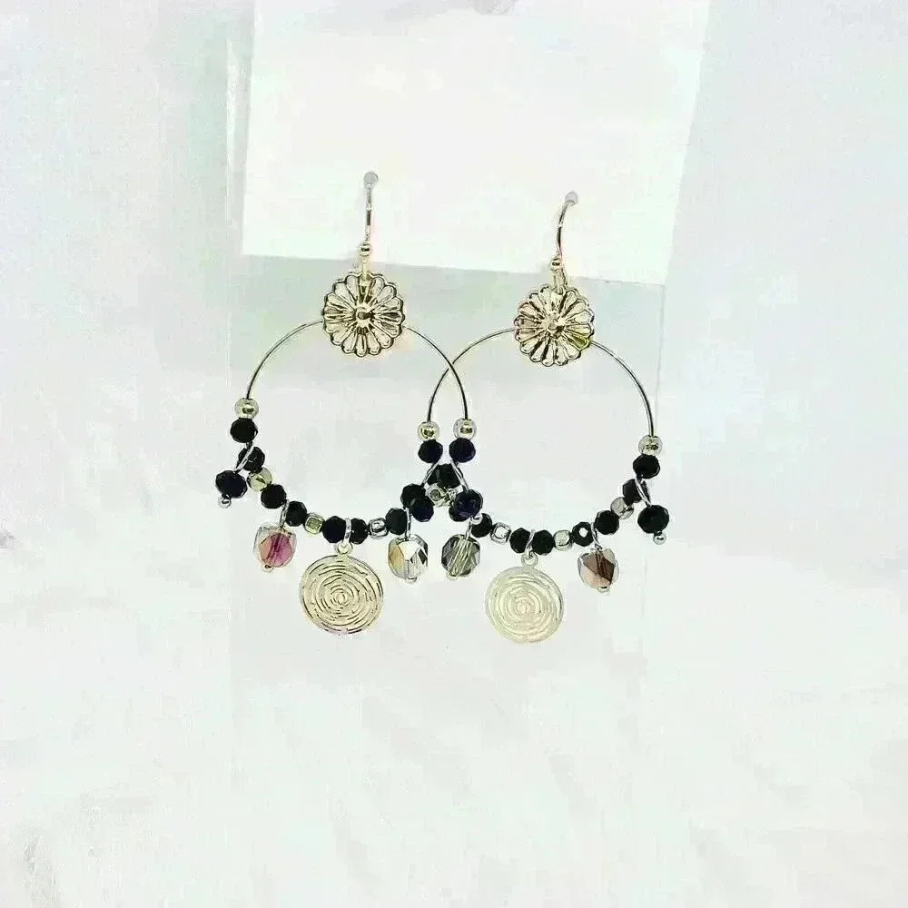 Stella Beaded Earrings in Black & Gold